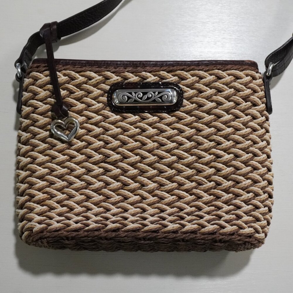 Brighton Woven Straw & Leather Crossbody‎ Bag Handbag Purse